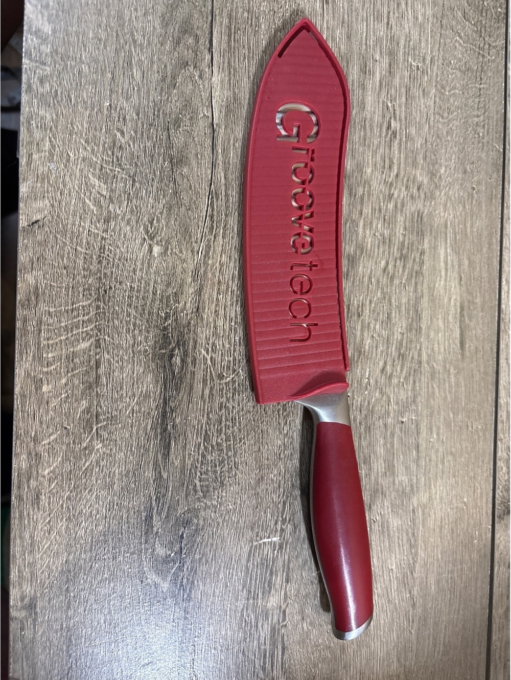 Groovetech Red Chef Knife with Protective Sheath